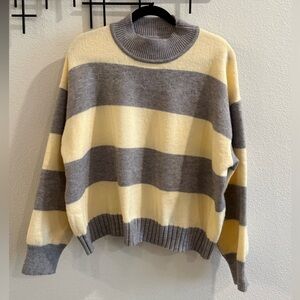 Daisy Street Striped Knit Sweater Yellow Gray Mock Neck M NWT